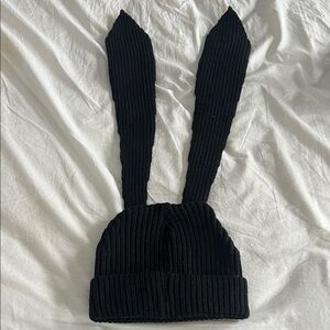 Black Ribbed Bunny Ear Beanie